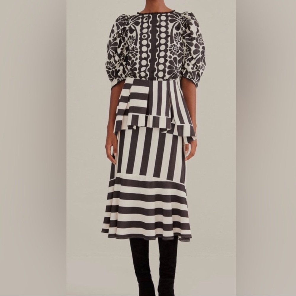 Farm Rio Midi Skirt - Mixed Stripes Black - Medium
